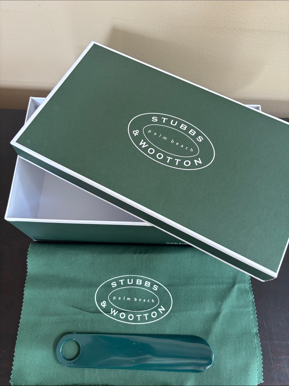 Stubbs & Wootton Teal Shoe Horn with Branded Pouch and Box